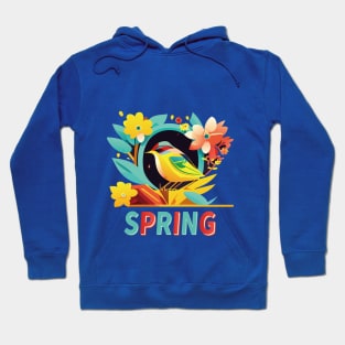 Whispers of Spring: Serene Floral and Bird Art Print Hoodie